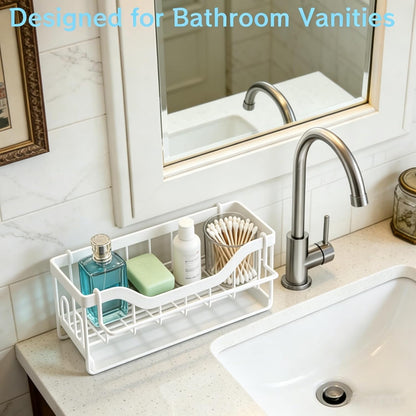 Sponge Holder for Kitchen Sink - Sink Caddy Organizer with Auto Drain Tray, Detachable Towel Rack, Stainless Steel Kitchen Counter Organizer Rack, Black