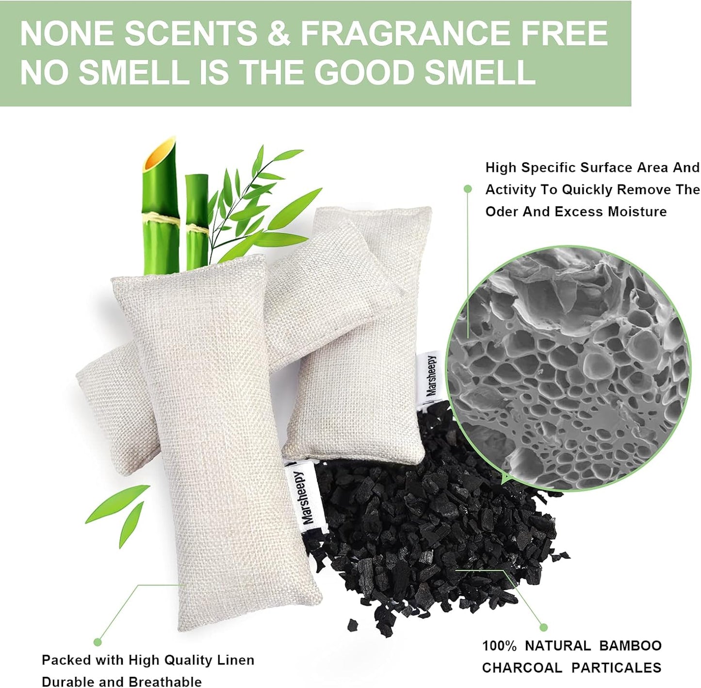 Marsheepy 6 Pack Activated Charcoal Odor Absorber Bags, Shoe Deodorizer insert and Shoe Odor Remover, 100% Natural Shoes Smell Remover，Shoe Odor Eliminatorr (60g X 6 PACK)