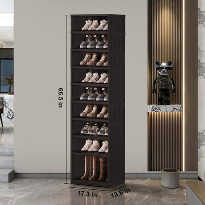 SYNCVIBE Shoe Rack Organizer for Closet Entryway Foldable Sneaker Storage Shoe, Collapsible Shoe Cabinet, Stackable Shoe Storage Cabinet with Lids for Living Room (6 Tiers 24 Pairs)