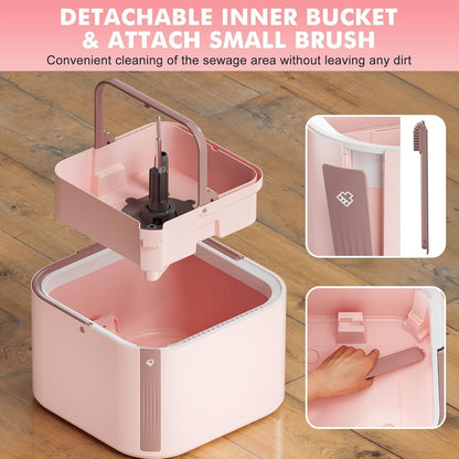 Spin Mop and Bucket Set with 2 Replaceable Microfiber Mop Pads with Self Separation Dirty and Clean Water System, Self Wringing 360° Rotating Square Mop Head for Hardwood Tile Marble Floors