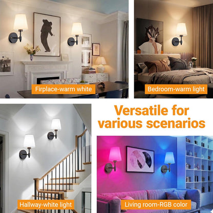 Nekhung Battery Operated Wall Sconces Set of Two, Wireless Battery Wall Light with 10000mAh RGB Dimmable Magnetic Bulb and Remote, Rechargeable Sconce Wall Decor for Bedroom Living Room Hallway