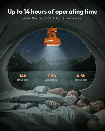 Gaiatop Portable Camping Fan with LED Lantern, 360°Rotation and Clip on for Desk, USB Rechargeable Battery Powered, Digital Display and Hanging Hook for Tent Outdoor Travel Bedroom Black