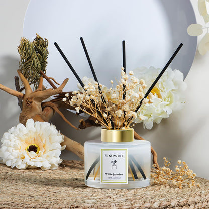Reed Diffuser Set,5.07 fl oz (150 ml) - White Jasmine Oil Diffusers with 8 Reed Sticks,Home Fragrance Reed Diffuser for Bathroom Shelf Decor