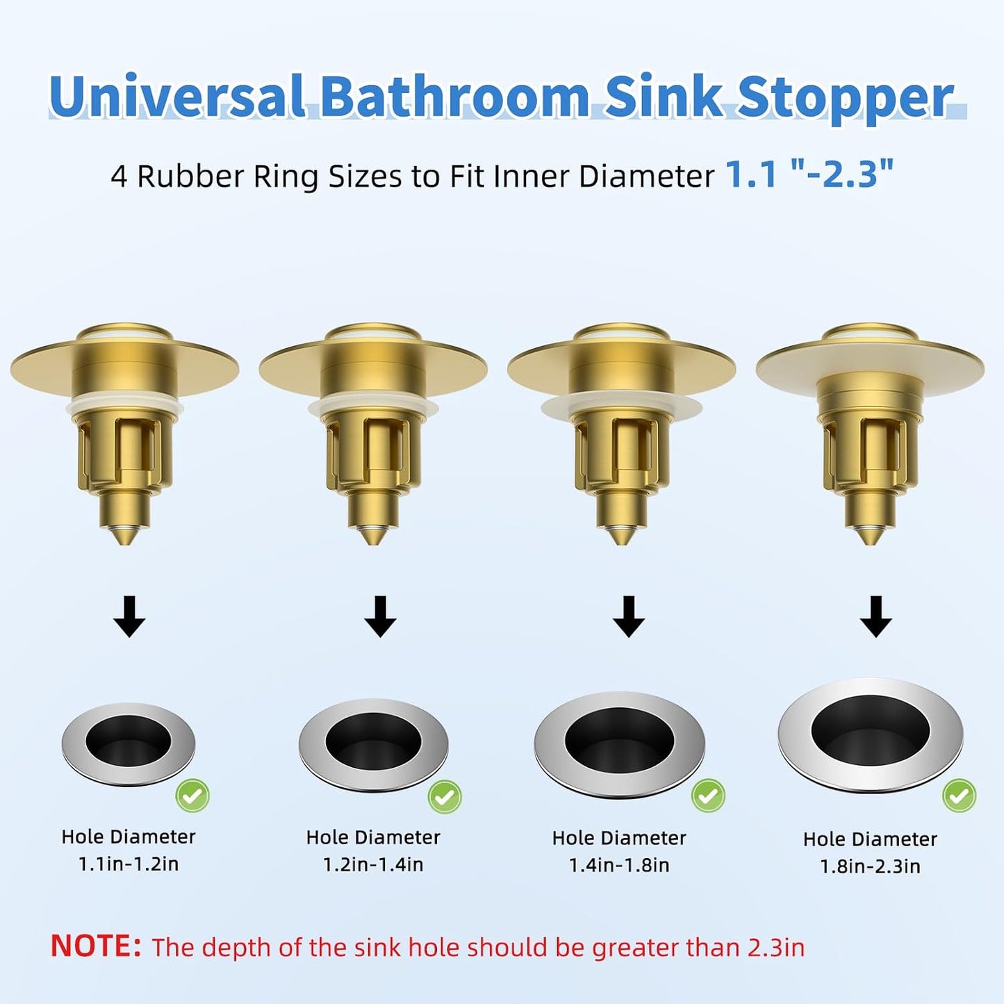 iFealClear Metal Universal Bathroom Sink Stopper, Upgraded Stainless Steel Sink Drain Strainer for 1.1''~2.36" Basin Pop Up Drain Strainer, Anti-Clogging Filter Basket, Brushed Nickel