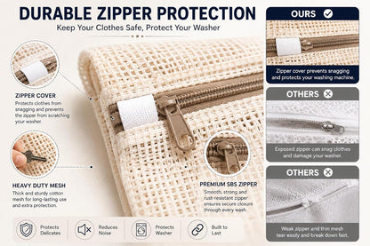 6-Pack Laundry Bags, Durable Cotton Mesh with Sturdy Zipper, Breathable Mesh Fabric, Ideal for Washing Underwear, Pants, Shoes, Socks and Delicate Garments