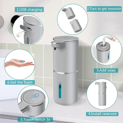 Automatic Soap Dispenser – Touchless Foaming Soap Dispenser 400ml USB Rechargeable Dispenser Electric Wall Mounted 4levels Adjustable Foam Soap Dispenser Pump for Bathroom Kitchen(Silver)