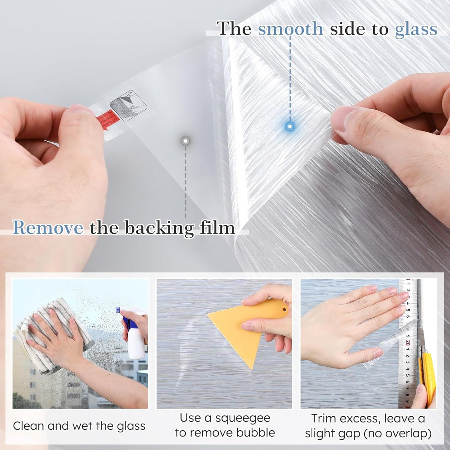 LUTE Window Privacy Film, Frosted Glass Window Film for Bathroom, Static Cling Removable Heat Control Glass Coverings, Non Adhesive Opaque Door Sticker for Home Office (Pure, 17.5" x 78.7")