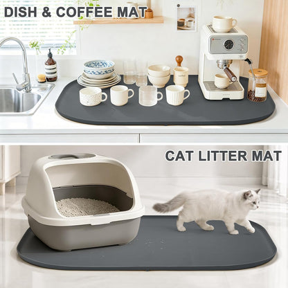 SMILOOL Silicone Pet Food Mat with Raised Edge for Food and Water Bowl, Dog Feeding Mats, Cat Food Trays for Floor Waterproof, Rubber Tray for Dogs and Cats, 19 x 12 x 0.7 Black