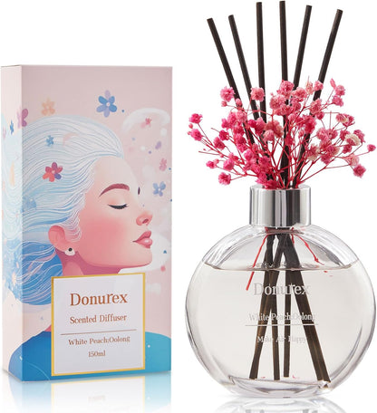 Flower Reed Diffuser Set 5.07oz Satin Rose Scent Diffuser with Sticks Home Fragrance Reed Diffuser for Bathroom Shelf Decor
