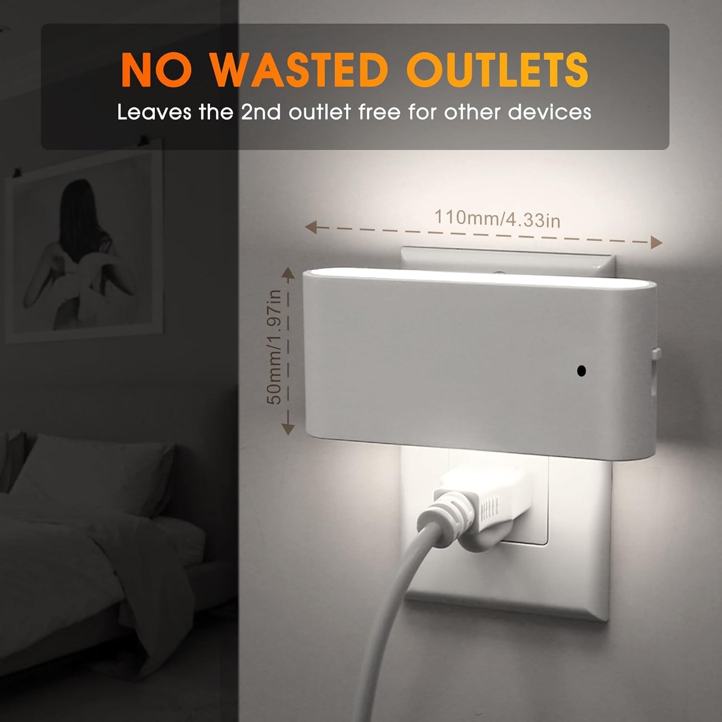 Briignite Motion Sensor Night Light, 2 Pack Motion Activation Night Lights Plug into Wall, Auto On Off, 0-100LM Dimmable Night Light Plug in, 3000K Warm White LED Nightlight for Kids Bedroom Hallway