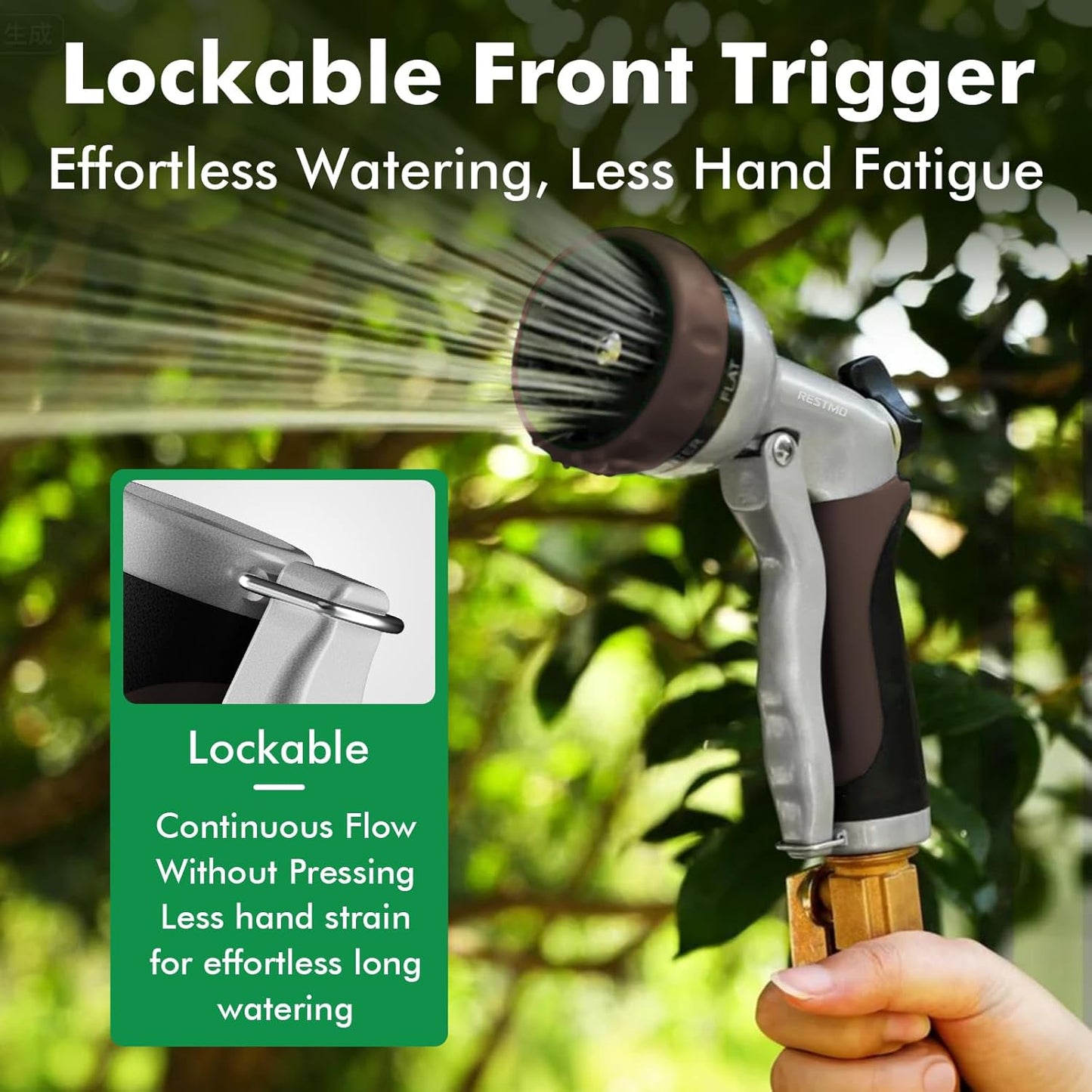 RESTMO Garden Hose Nozzle, Heavy Duty Metal Water Hose Nozzle with 7 Adjustable Spray Patterns, High Pressure Hand Sprayer with Flow Control for Watering Plants & Lawns, Washing Cars & Pets