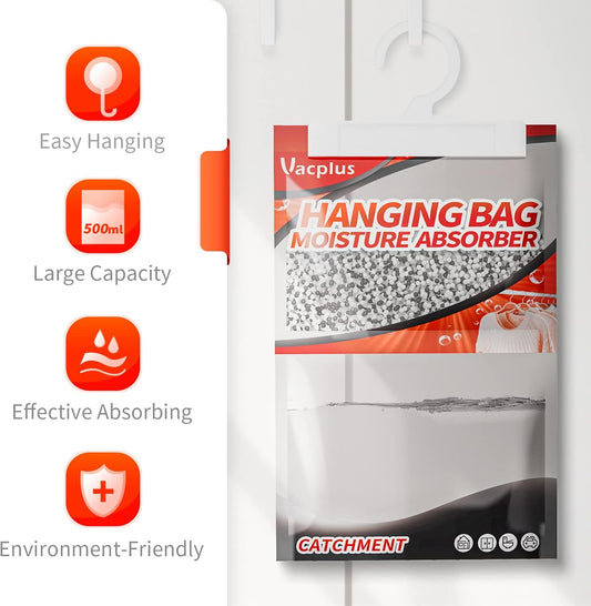 Vacplus Moisture Absorbers, Hanging Closet Dehumidifier Bags, Humidity Packs, Desiccant, Closet Dehumidifiers with Fragrance Free, 10 Pack, 9.8 OZ