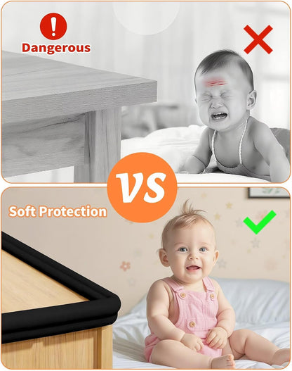 Baby Proofing Edge Protector, 6.6FT, 0.67" Extra Thick, Pre-Taped | L-Shape Air Buffering Soft NBR Rubber Foam Guard, Furniture Corner & Edge Safety Bumpers with 6 Corner Covers, White