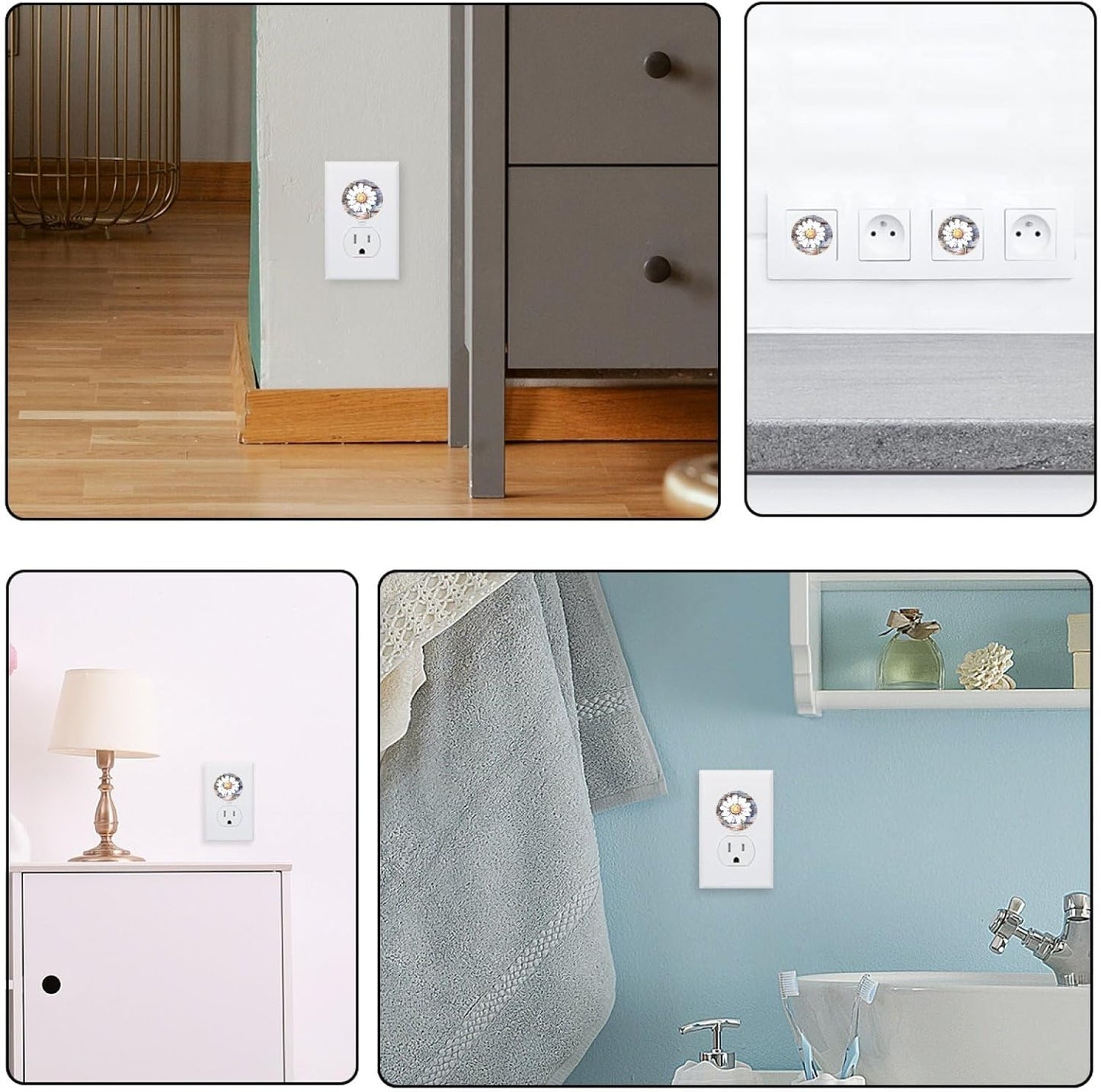 Vintage Brown Wood 12 Packs Outlet Covers Child Proof Plug Protector, Safety Outlet Plugs Covers, 2-Prong Wall Socket Protection Caps, Round Electrical Wall Receptacle for Home Office