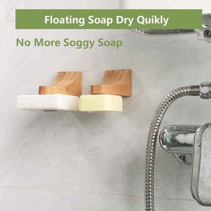2sets Wood Magnetic Bar Soap Holder for Shower Wall,Magnet Air Dry Soap Saver Self Draining, Eco-Friendly Wooden Soap Dish for Soaps & Beard Shampoo Bars