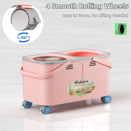 2026 Upgraded Gen 2 Spin Mop and Bucket Set with 4 Swivel Wheels for Easy Rolling, Separates Clean & Dirty Water, Floor Mop with 6 Washable Mop Heads for Wood, Tile, Vinyl, Baseboards - Grey/Blue