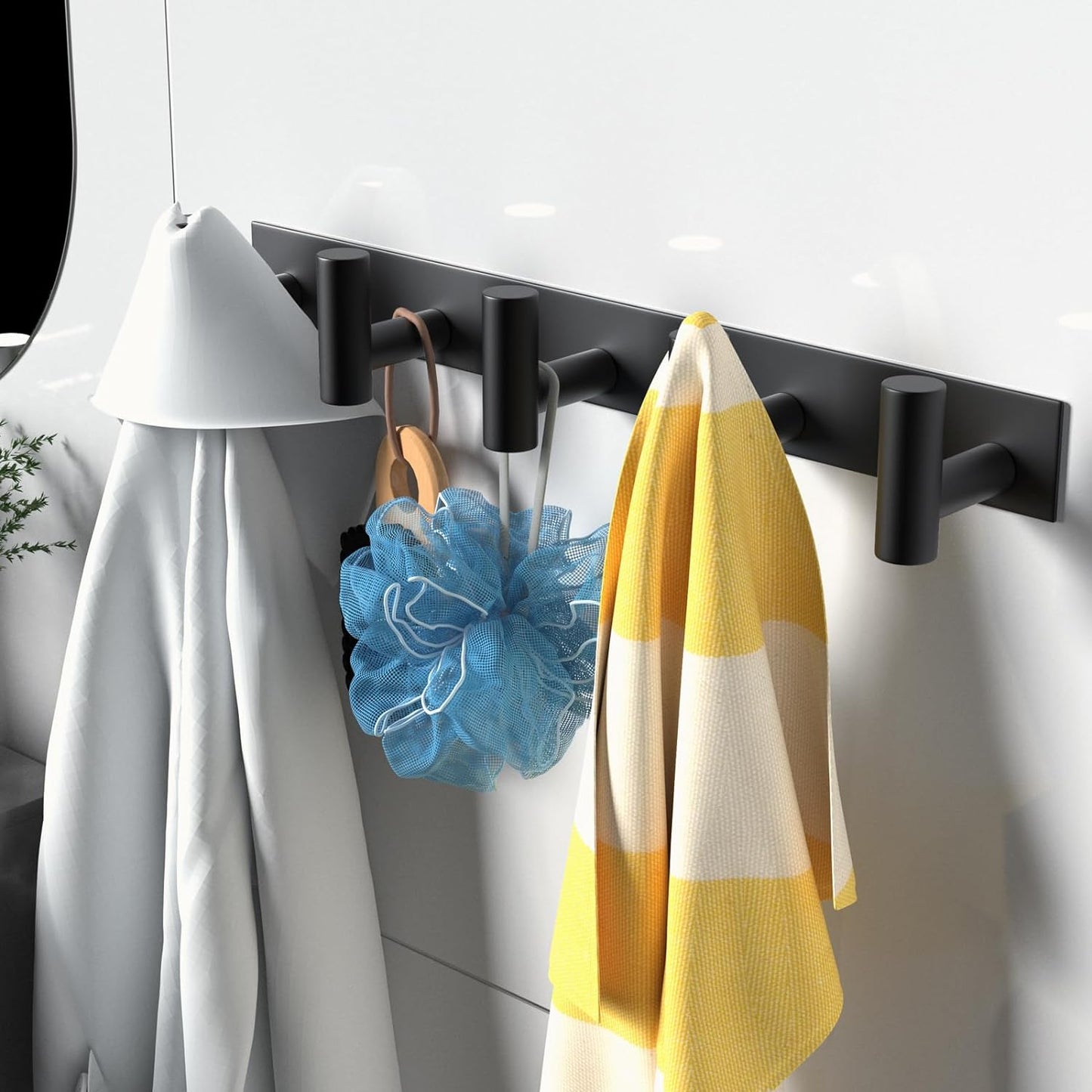 VAEHOLD Black Hat and Coat Wall Mount Rack - 3 Hooks for Robes, Bags, Keys, and Towels - Bathroom Towel Hanger Organizer (1 Pack)