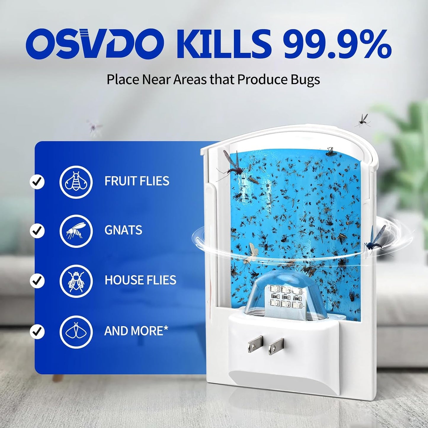 Flying Insect Trap, 2 Devices Fruit Fly Traps for Indoors with 8 Sticky Boards, Gnat Traps for House Indoor Fly Catcher with Blue UV Light, Mosquito Moth Bug Catcher for Home, Kitchen(2026 Upgrade)