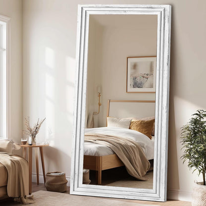 65"x22" Full Length Mirror Solid Wood Frame Floor Mirror with Stand for Living Room, Bedroom Hanging Standing or Leaning, Brown