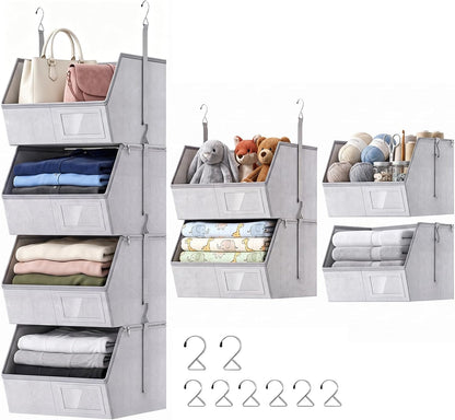 2 Pack 4-Tier Hanging Closet Organizer, Detachable Hanging Storage Shelves with Reinforced Side Panels, Hanging Closet Organizer for Clothes, Sweaters, Towels, Socks & Accessories, Purple
