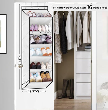 SLEEPING LAMB Over The Door Shoe Organizer for Closet with Large Deep Pockets, Narrow Shoe Rack for Door Hanging Boots Storage, Black