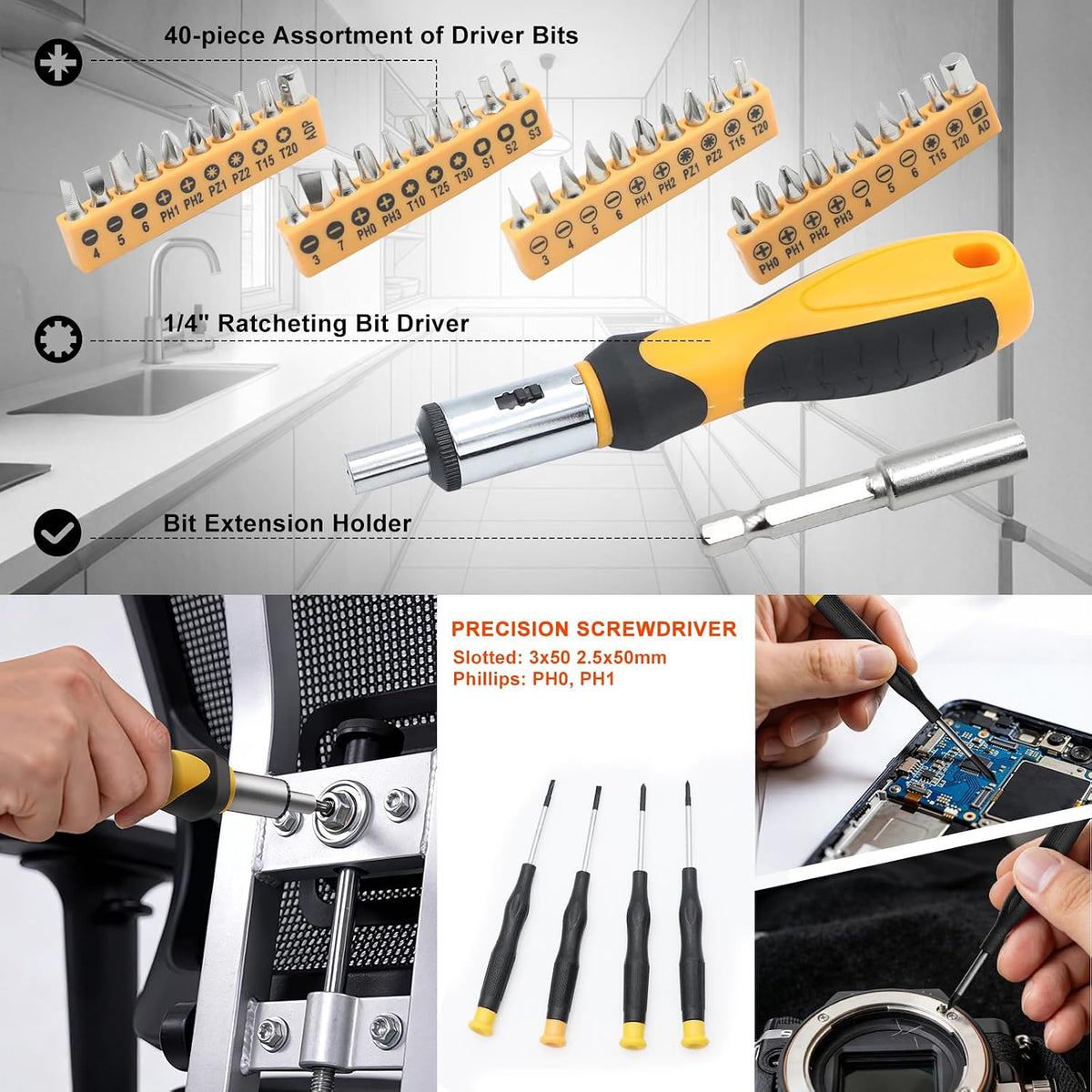 199 Piece Tool Kit for Home,General Household/Auto Repair Tool Set,Basic Hand Tool Kit with Socket Wrench,Tool Box Case for Men,Perfect for Diyer Handyman Homeowner