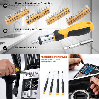 199 Piece Tool Kit for Home,General Household/Auto Repair Tool Set,Basic Hand Tool Kit with Socket Wrench,Tool Box Case for Men,Perfect for Diyer Handyman Homeowner