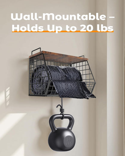 2 Pack Stackable Extra Large Trash Bag Holder Under Sink, Wall Mounted Garbage Bag Dispenser Roll Holder for 13/33 Gallon Trash Bags, Kitchen/Pantry/Laundry Room Organization Basket Storage Bin