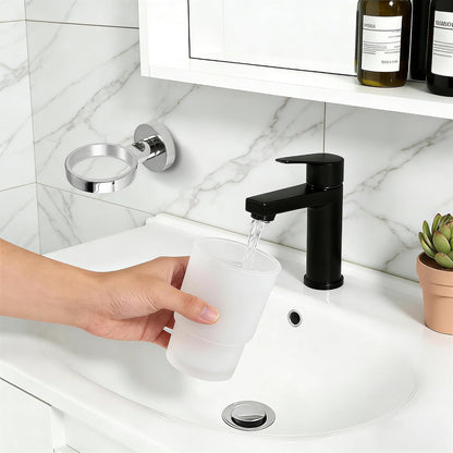 Toothbrush Holder, Wall Mounted Mouthwash Tumbler Holder with Frosted Glass Tumbler for Bathroom&Kitchen,Silver