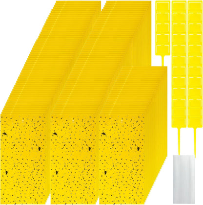 Qualirey 220 Pcs 7.9 x 4 Inch Yellow Sticky Traps for Plant Gnats Dual Sided Fruit Fly Sticky Traps for Indoors Outdoors with Twist Ties & Plastic Holders for Insect, Fungus Gnats, Whiteflies, Aphids