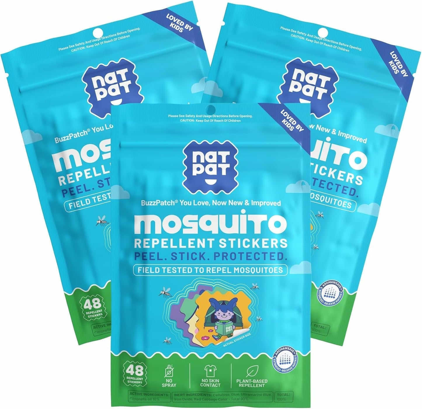 NATPAT Buzz Patch Mosquito Patch Stickers for Kids - Plant Based Ingredients, Non-Toxic - The Original All Natural Citronella Essential Oil Insect Patch, DEET Free, for Toddlers, Kids (48 Pack)