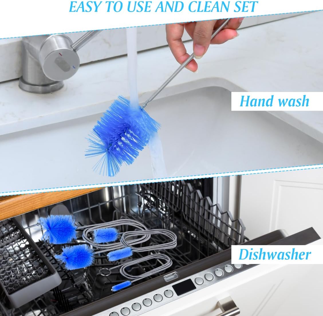 Flexible Long Drain Brush Set, Premium 3 Piece Kit with Double Ended and Stainless Steel Tube Cleaning Brushes for Ultimate Kitchen, Sink, and Pipe Cleaning, Including Powerful Drain Clog Remover