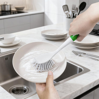 2 Pack Dish Brush with Handle, Kitchen Scrub Brushes for Cleaning, Dish Scrubber with Stiff Bristles for Sink, Pots, Pans