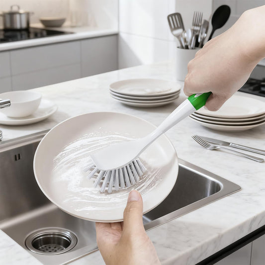 2 Pack Dish Brush with Handle, Kitchen Scrub Brushes for Cleaning, Dish Scrubber with Stiff Bristles for Sink, Pots, Pans
