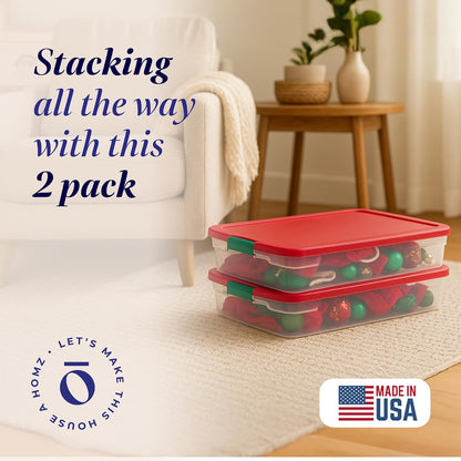 HOMZ 2-Pack Under Bed Storage, Clear Plastic Containers with Lids, 60 Quart, Gray Latch - Stackable Underbed Organizer Bins for Shoes, Bags, Clothes, and Towels