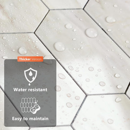 Vamos Tile Long Hexagon Peel and Stick Backsplash Tile - 10 Sheets Stick on Backsplash for Kitchen and Bathroom 12.4 x 12 Inch Glossy Wood Grain PVC Self Adhesive Mosaic Wall Tiles