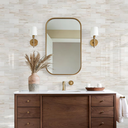 STICKGOO 10-Sheet Subway Tile Peel and Stick Backsplash, Seamless Design Polished Eurasia Beige Kitchen Backsplash Wall Tiles, Glossy Surface Waterproof Stick on Tile for Bathroom, RV, Fireplace