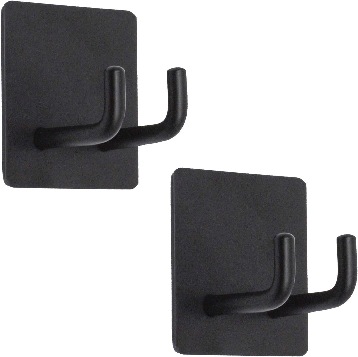 Yikla Adhesive Hooks, Bathroom Wall Towel Hooks, Black Stick Shower Razor Holder, Stainless Steel Door Hangers for Coat Loofah Robes Self Adhesive Organizer for Kitchen