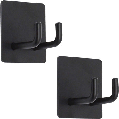 Yikla Adhesive Hooks, Bathroom Wall Towel Hooks, Black Stick Shower Razor Holder, Stainless Steel Door Hangers for Coat Loofah Robes Self Adhesive Organizer for Kitchen