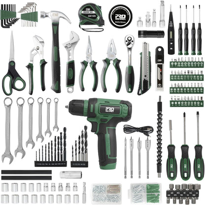 Prostormer Tool Set with 8V Cordless Drill, 369-Piece Home Tool Kit with Drill Driver, Toolbox Storage Case with Drawer, General Household Tools for Home Repairs and DIY, Handyman (Blue)