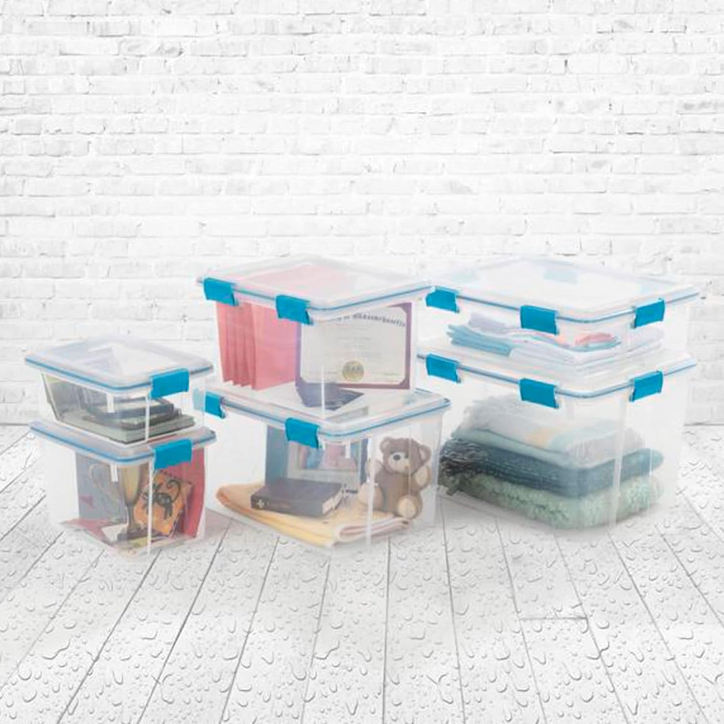 Sterilite 4-Pack Gasket Box, Home Storage Organizer Bins with Lids, 37 Quart – Stackable Clear Plastic Containers for Bedroom, Bathroom, Garage, Basement, or Attic