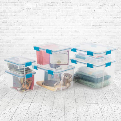Sterilite 4-Pack Gasket Box, Home Storage Organizer Bins with Lids, 37 Quart – Stackable Clear Plastic Containers for Bedroom, Bathroom, Garage, Basement, or Attic