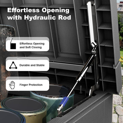 230 Gallon Large Outdoor Storage Box Waterproof, UV Resistant Resin Deck Box with Hydraulic Rod & Lockable Latch for Patio Furniture, Outside Storage Box for Garden Tools, Patio Cushions, Black