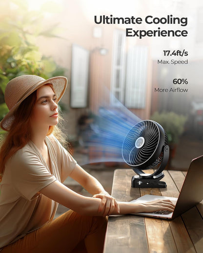 Koonie 8" Clip on Fan, 10000mAh Rechargeable Battery, Strong Airflow | 4 Speeds, Sturdy Clamp, Ideal Portable USB Desk Fan for Office, Golf Cart, Camping, Travel, Tent, Outdoor, Treadmill & Gym