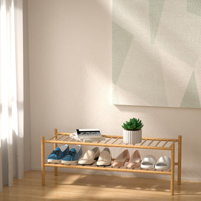 ROMGUAR CRAFT 3 Tier Bamboo Shoe Rack for Closet Free Standing Wood Shoe Shelf Storage Organizer for Entryway Small Space Stackable 27"x11"x20" (Natural)