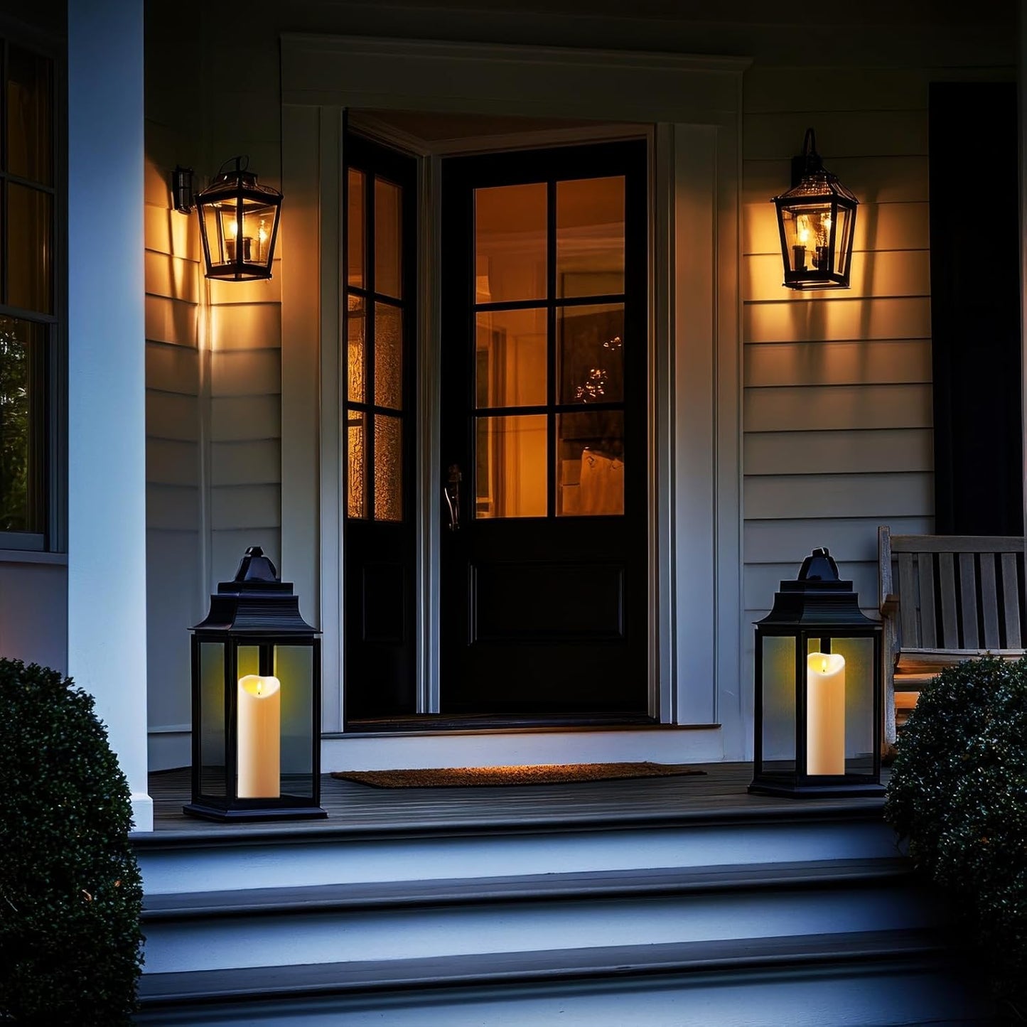 Amagic IP65 Waterproof Outdoor Flameless Candles with Remote, LED Candles Battery Operated with Timer, Flickering Fake Pillar Candle for Outside Patio Yard Decor, Ivory, Set of 5, D3 X H4 5" 6" 8" 8"