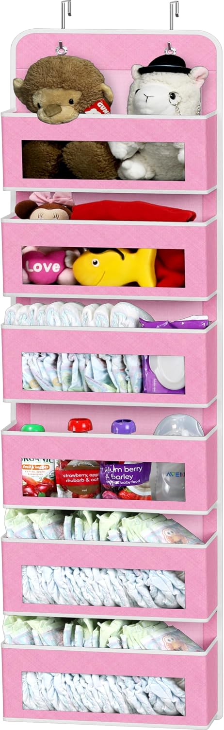 Simple Houseware 6 Clear Window Pocket Over Closet Door Storage Hanging Organizer for Bedroom, Bathroom, Pantry, Beige