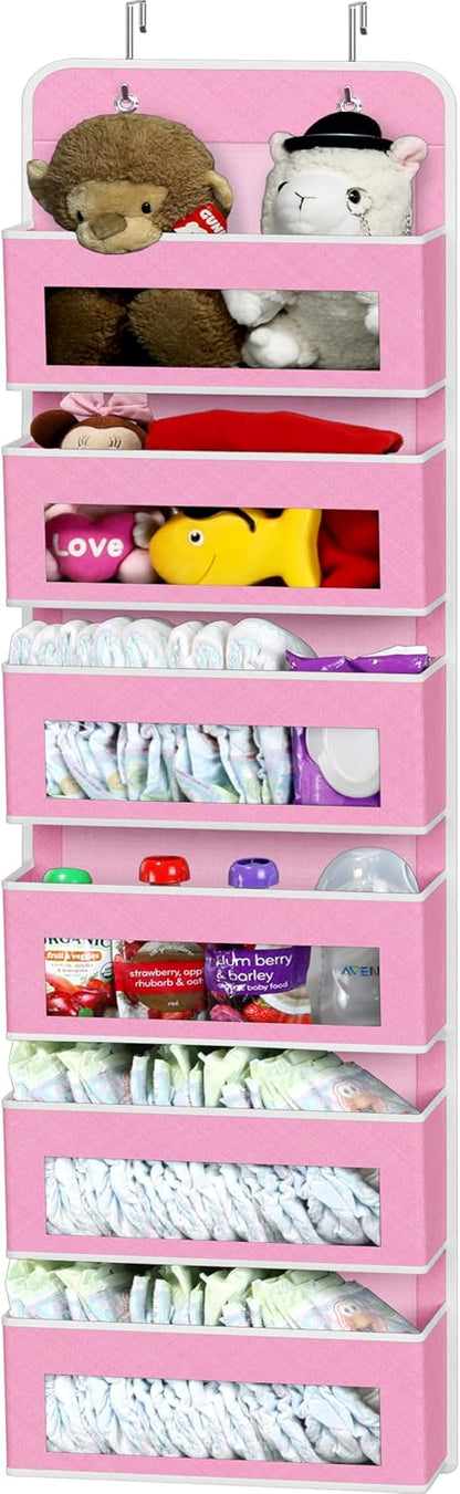 Simple Houseware 6 Clear Window Pocket Over Closet Door Storage Hanging Organizer for Bedroom, Bathroom, Pantry, Beige