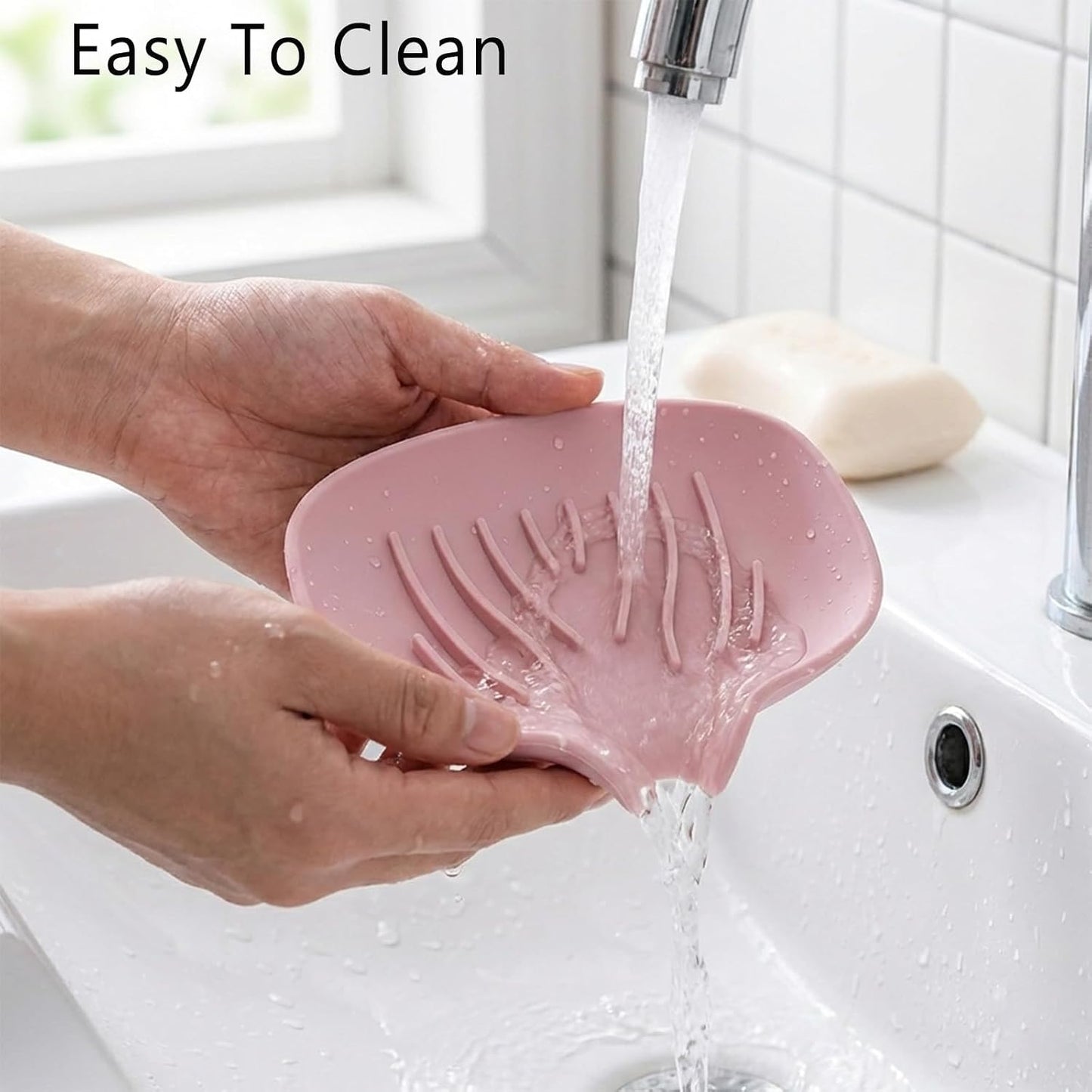 3 Pack Silicone Soap Dish with Drain, Self Draining Soap Trays, Bar Soaps Holder Saver Container with Drainage Waterfall for Bathroom Shower Kitchen Bathtub Organizer