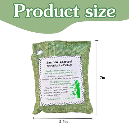 Bamboo Charcoal Air Purifying Bag, Activated Charcoal Odor Absorber Moisture Absorber Car Fresheners Odor Eliminator for Home Car Closet Refrigerator Shoe Smell Remover Gym Bag Deodorizer, Green